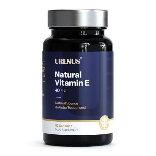 Image of URENUS Natural Vitamin E 400 IU – 60 Vegan Capsules – Natural Source d-Alpha Tocopherol – High Strength Vitamin E Supplement – Antioxidant Support – Made in UK