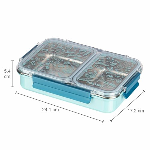 Image of Polyset Munch Mate 1000 2 PARTITION - Blue Compartment Stainless Steel Lunch Box, Leakage Proof Lunch Box for School Kids and Adults Pack of 1 1000ml