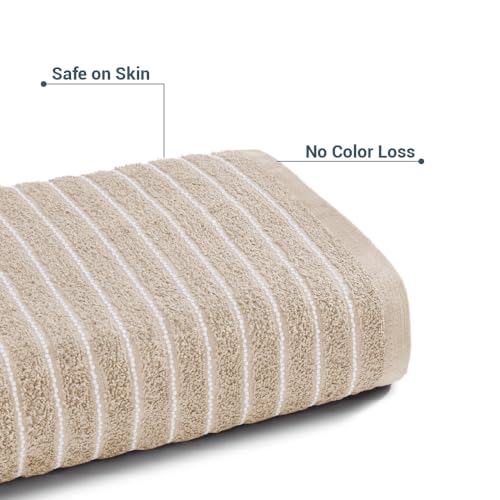 Image of Welspun 2-in-1 Towels for Bath Large Size | 100% Cotton Bath Towel | 250 GSM | High Absorbency & Quick Dry | Soft Feel | Bath Towel for Men & Women | 70 x 150 cm | Beige
