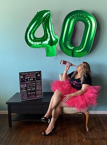 Image of Number Balloons 40 Balloon 40 inch Dark Green for 40th Birthday Decorations | Saturated Color, Large 40 in, With Inflation Straw & Hanging Hole, For Back-To-School Season, Forest Picnic Party, Christmas