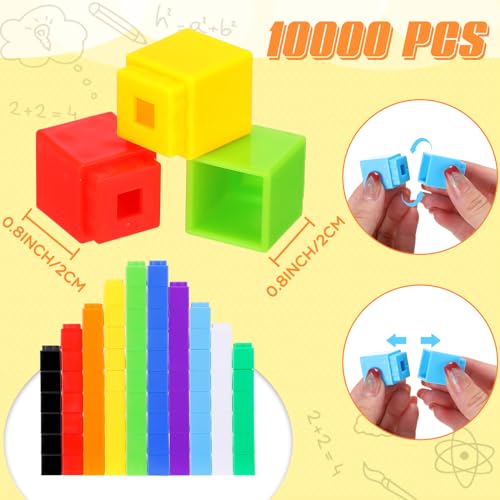 Jenaai 1000 Pieces Linking Counting Cubes, Plastic Counting Blocks, Colorful Math Cubes, Math Manipulatives Classroom Learning Supplies for Preschool Activities Boys Girls(Simple Style) (Pack of 2) - Image 2