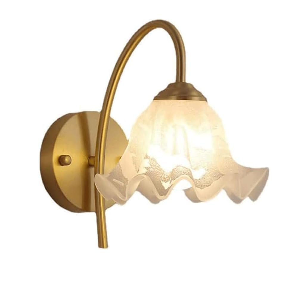 VDOQTLJT Nordic YLE Copper E27 Base Wall Light Creative Petal-Shaped Glass Lampshade Lantern Wall-Mounted ng Fixtures OOM Dining Room Dected with Sconces