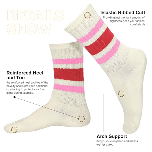 Image of American Trends Womens Novelty Striped Crew Socks Athletic Vintage Slouch Mid Calf Tube Socks