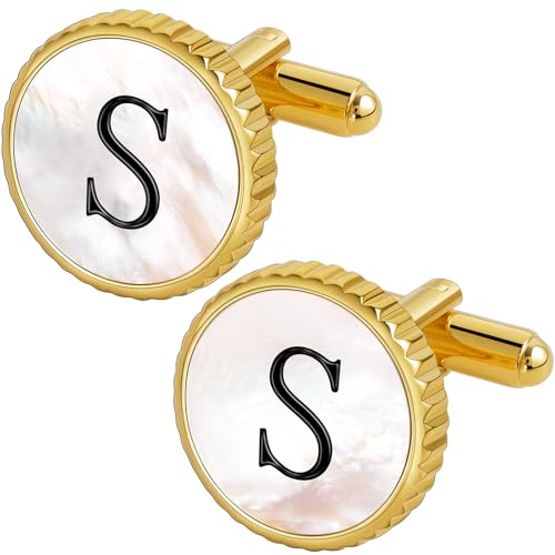 Cuff Links Mens Golden Silver Gunmetal Black, Cufflinks for Men Custom Initial Personalized Mother Of Pearl Mens Cufflink for Shirt Golden Silver Gunmetal Black Cuff Link Shirt for Wedding