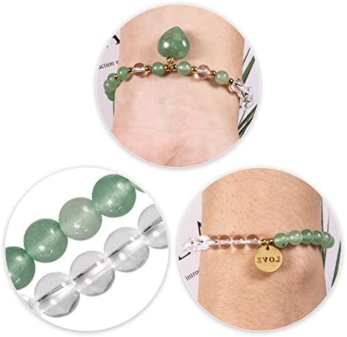 Nupuyai Heart Charm Crystal Beads Bracelet for Women, Healing Stone Stretch Letter Love Charm Bracelet