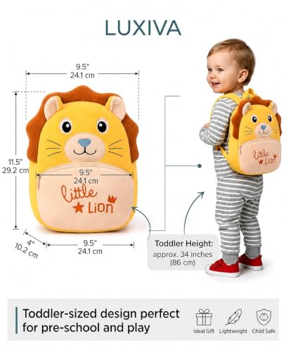 Image of Cartoon Plush Kids School Bag 2-6 Years | Soft Toy Backpack for Boys & Girls | Toddler Nursery Preschool Bag | Lightweight Adjustable Straps