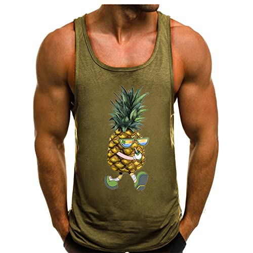 HOTCAT Camiseta de Tirantes Deportiva Hombre Tirantes Culturismo Fitness Deportiva Deporte Masculina Running Gym Deporte Masculina para Entrenar Gym en la Playa Piña Pinapple