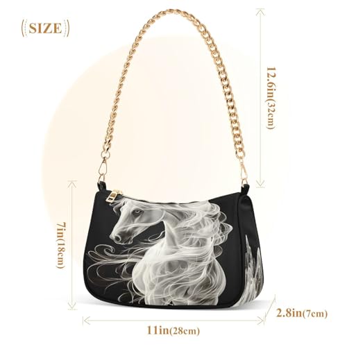 Shoulder Bags for Women White Horse Black Background Hobo Tote Handbag Small Clutch Purse with Zipper Closure3