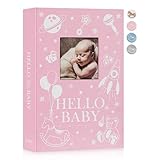 Lanpn Baby Photo Album 4x6 300 Pockets, Linen Newborn Bebe Ultrasound Photo Album with Memo Writing Area, Cover Photo Book, Picture Album for kids, Baby Girl Memory Book Keepsake Pink