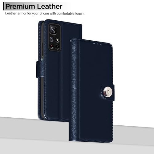 Image of Pikkme Flip Cover Leather Finish | Inside TPU with Card Pockets | Wallet Stand and Shock Proof | Complete Protection Button Flip Case for Mi Redmi Note 11T / Poco M4 Pro (Blue)