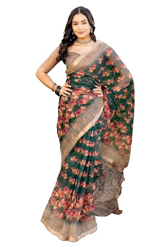 Image of MIRCHI FASHION Kota Doria Cotton Saree with Blouse Piece | Leaf Floral Printed Saree for Women | Traditional Ethnic Daily Wear Summer Saree