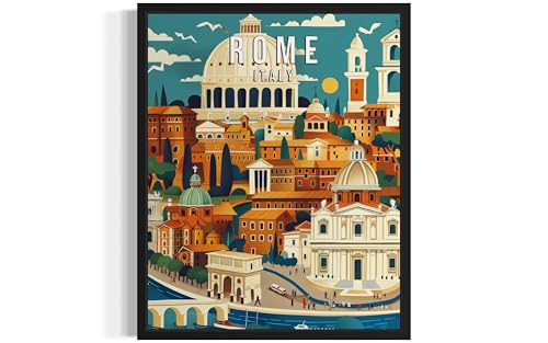 Rome Italy Art Print Poster, Europe City Skyline Artwork Painting Wall Art Vintage Painting for Bedroom Bathroom Living Room Decor 53 (Rome Italy, 8 x 10 inches, Unframed)