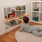 AMOVA®-Espejo Montessori de Seguridad con Barra Ajustable acabado blanco – Certificado CE – Bebés +8 meses – Madera ecológica-muebles montessori - espejo irrompible bebe - Desarrollo motor