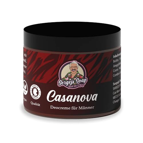 Sergejs Soap - Casanova Deocreme | Effektive Deocreme | 100% Natürliche Inhaltsstoffe | Pflegende Sheabutter | Naturkosmetik | Pflege für deine Achseln | Schweißfrei | Frei von Silikonen