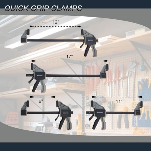 Image of 6-Pack Wood Clamps 4Pcs 12in & 2Pcs 6in for Woodworking | Ergonomic Grip,150Lbs Clamping Force,Bar Clamps One-Handed Quick Grip /Spreader Design,Furniture Assembly