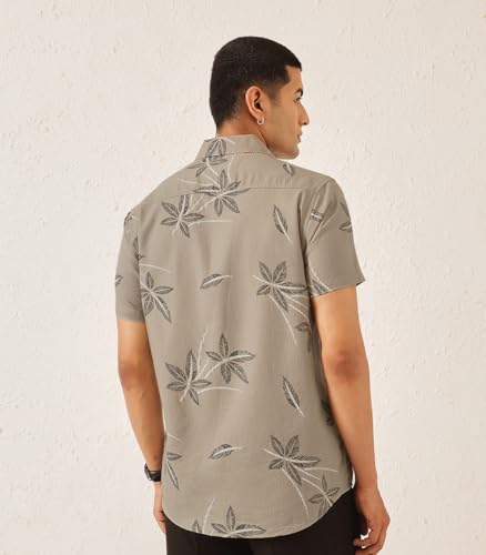 Image of Majestic Man Men's Slim Fit Pure Cotton Printed Casual Shirt - Short Sleeve | Premium Breathable Fabric | Modern Geometric Design
