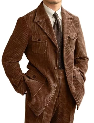 Mens Corduroy Jacket Blazer Single Breasted Sport Coat Formal Peaked Lapel Casual Business3