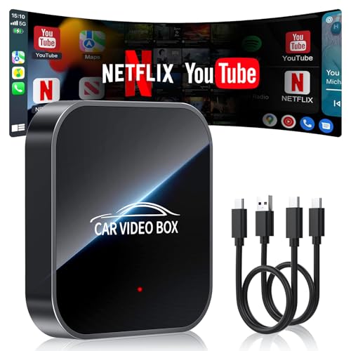 2026 Adaptador CarPlay y Android Auto Inalambrico con Netflix/YouTube/tarjeta TF,Ultra CarPlay Wireless Adapter AI Box Android Auto Plug+Play Modelos de CarPlay con Cable iOS 10+ con cable USB-A/USB-C