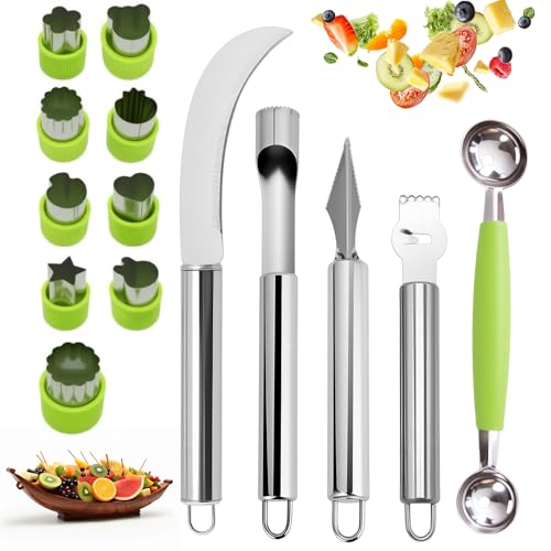14PCS Fruit Carving Tools Set, Stainless Steel Melon Baller Scoop...