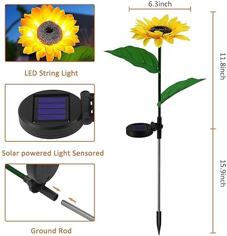 BUQARO Sunflower Solar Lights | LED Light | with Flash Mode | Starburst Swaying Solar Garden Light, Warm Garden Light | Outdoor Decoration | Waterproof | Path Lights for Pots, Balcon (Sunflower)