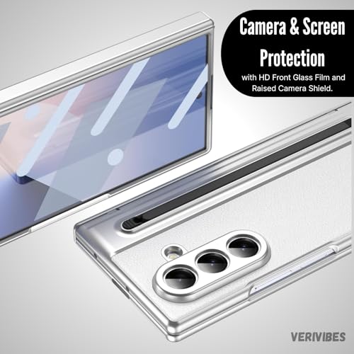 Image of Ultra Hybrid Luxury Leather Compatible with Samsung Galaxy Z Fold 7 (2025)| Built-in S Pen Holder| 360 Hinge Protection | Slim Shockproof Back Cover with Tempered Glass - White