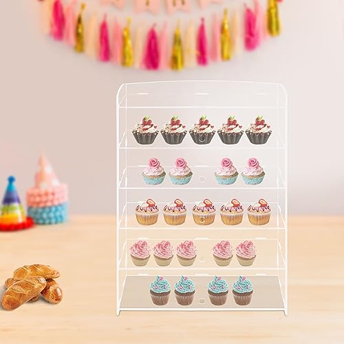 5 Layer Acrylic Display Case, Countertop Bakery Display Case, Cookie Candy Display Shelves Cabinet Showcase for Donuts Bread Cupcakes Fruit for Home Party Snack Bars Cafes Bakeries(5 Layer)