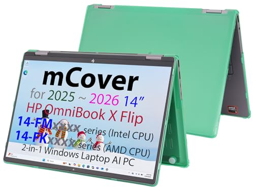 mCover Hard Case ONLY Compatible for 2025+ 14" HP OmniBook X Flip 14-FMxxxx 14-FKxxxx 2-in-1 (with 360° Hinge) Windows Laptop (NOT Fitting Any Other HP Models)- Green by mCover - Used condition - US$19.68