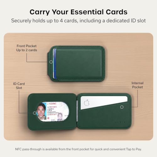 Image of Satechi Magnetic Magsafe Wallet, Double Flap Stand Card Holder, 4 Slots with Front NFC Pass-Through, Adjustable Phone Attachment for iPhone 17 /16 /15 /14 /13 /12, Travel Accessory - Forest Green