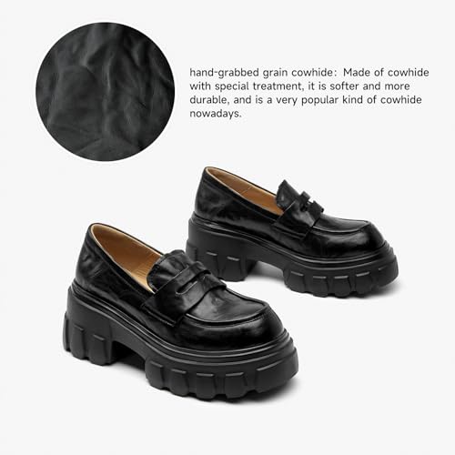 Image of BEAU TODAY Loafers for Women Dressy Leather Chunky Plaform Shoes | Genuine leather, breathable, Non-slip, thick sole business casual shoes