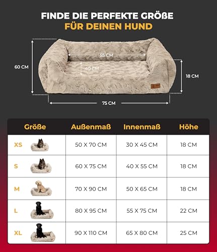 HS-Hundebett® Kuschelbett Deluxe Exklusiv S (60x75 cm) – Orthopädisches Hundebett mit Memory Foam & Anti-Rutsch – Waschbar – Sand – Made in DE