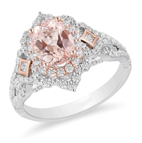 Oval & Round Cut Morganite & Diamond Wedding Engagement Ring for Women's in 925 Sterling Silver 14K Two-Tone Gold Finish