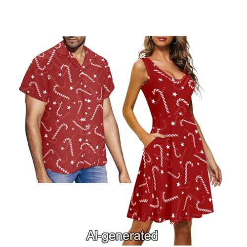 Image of Dreaweet Summer Dresses for Women A-Line Sleeveless Flowy Sun Dresses,Men's Casual Button-Down Shirts,Couple Matching Outfits