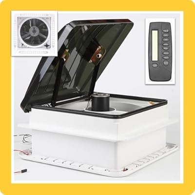 Pafessa USA Deluxe RV Roof Vent with Fan 12-Volt - 14"x14" - Sensors for Temperature and Rain Detection - Remote Control Included - with LED Light Trim Shroud