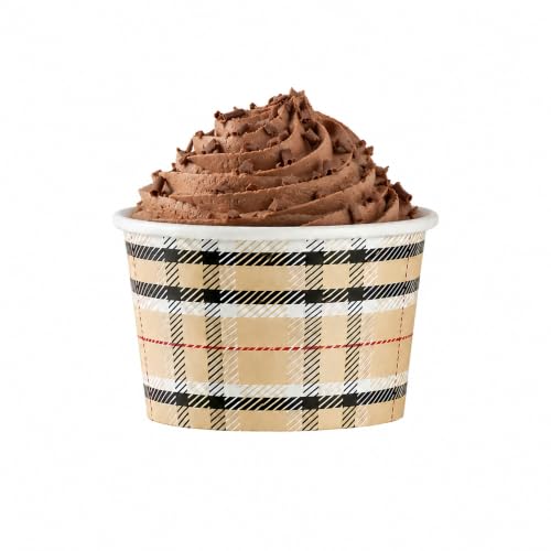 Image of Restaurantware Coppetta 4-Ounce Dessert Cups, 200 Disposable Ice Cream Cups - Lids Sold Separately, Heavy-Duty, Plaid Paper Frozen Yogurt Bowls, For Hot And Cold Foods