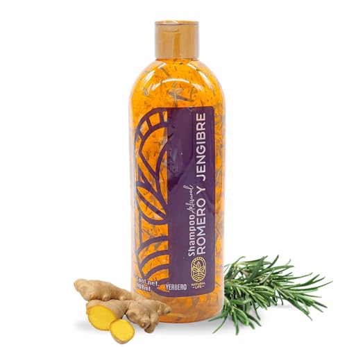 Yerbero - Ginger + Rosemary All Natural Shampoo 980ml (33.1 Fl Oz) | 100% Natural, Fast Growth, Stop Hair Loss Crecimiento Rápido | Romero y Jengibre Herbal Artisan Made With Bits of Rosemary & Ginger