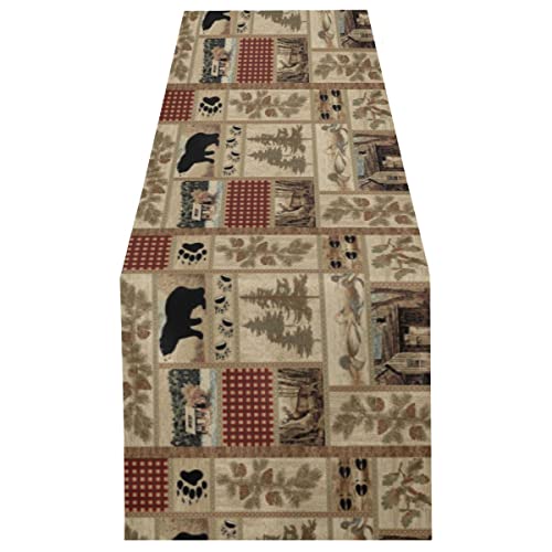 Camino de mesa de comedor con patrón de oso de vida silvestre de arpillera, rústico, cabina, animales, granja, mantel para el hogar, cocina, mesa de comedor, decoración de fiesta, 13 x 70 pulgadas Cover