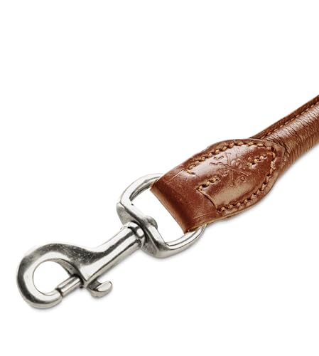 Jack & Russell Premium Leder Hundeleine Dexter 2,0m - Hunde Lederleine, Führleine - Echtleder Leine mehrfach verstellbar Dexter (Cognac Braun)