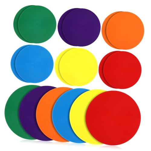 Abaodam Agility Markers for Soccer 18pc Set of Flat Cones Field Dots Spot Dots Red Green Orange Purple Non-Slip Design