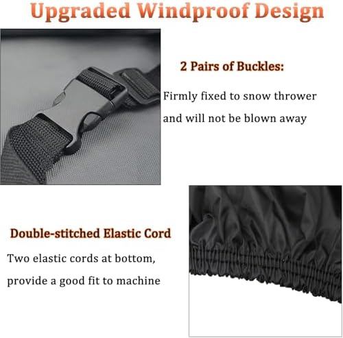 Snow Thrower Cover Waterproof Snow Blower Cover 600D Oxford with Windproof Buckles and Elastic Cord for Outdoor Electric All Weather Protection Universal Size 55" L x 44" H x 32" W - 2