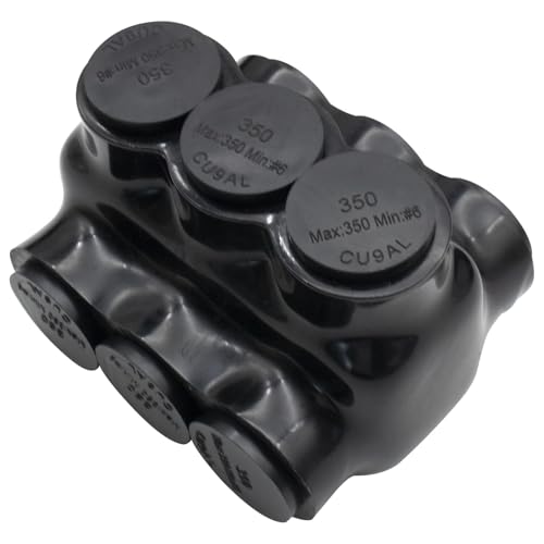 6AWG-350Kcmil Insulated 3 Port Inline Splice Connector Black Wire Connectors,Allen Hex 3/8" Insulated Cable Connectors Pre-Loaded Oxide Inhibitors,UL Listed(1pcs)