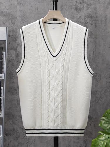 Men's Striped Sleeveless Pullovers Casual Basic Comfortable Winter Warm V-Neck Knitted Sweater Vest2
