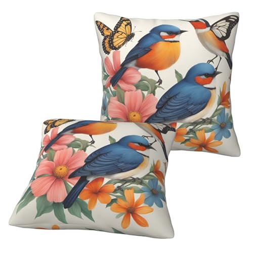 Housse de coussin papillons et oiseaux décoration colorée de maison - 4