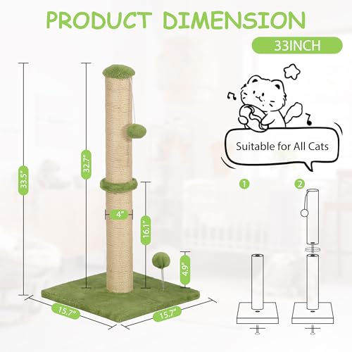 Poste rascador para gato de 22 pulgadas con cuerda de sisal natural miniatura 2