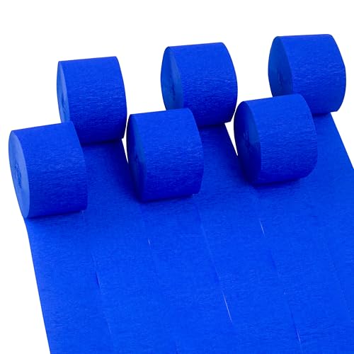 Suaxova 6 Rolls 492ft Colorful Crepe Paper Streamers Pack of Paper Party Streamers for Navy Blue Party Decorations Birthday Decorations Wedding Decorations (1.8 Inch x 82 Ft/Roll)