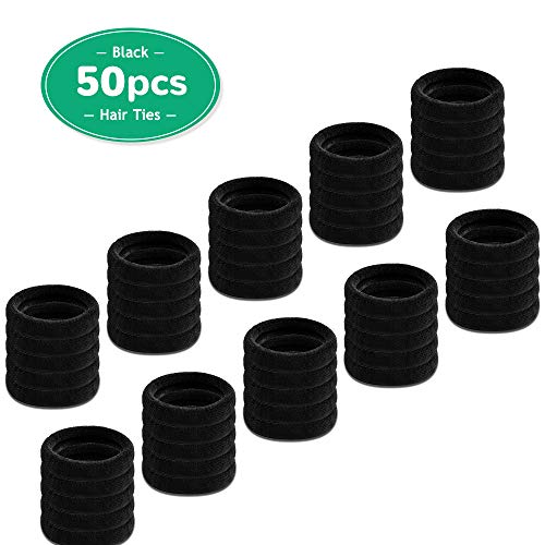 Black Hair Ties, IKOCO Seamless Hair ties Cotton Hair Bands Ponytail Holder Thick Hair No Damage Hair Ties for Women and Men(50 Pack) - Thumbnail 3