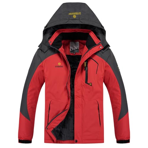 Image of Men's Winter Ski Jacket Warm Fleece Waterproof Outdoor Mountain Hiking Windbreaker Hooded Snow Rain Coat