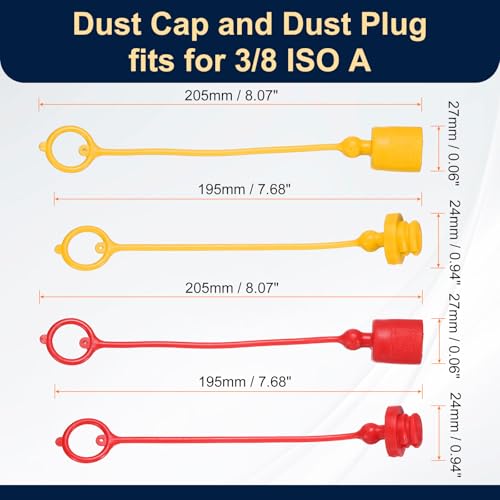 Image of HARFINGTON 2Sets 3 /8 Hydraulic Hose Dust Cap and Plug Kit, ISO-A Male Dust Cap & Female Plug Cover Quick Disconnects Air Coupler Cover Port Plug Fittings with Retention Ring, Red /Yellow