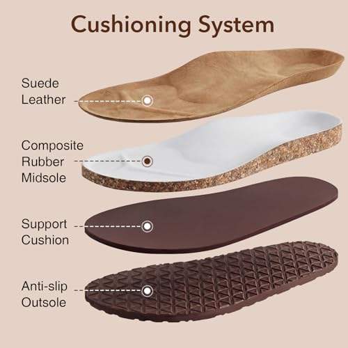 Image of ZURIN Genuine Leather Sandals for Women,Cork Footbed Slide Platform Sandals with Arch Support, Suede Double Buckle Slip On Slides for Summer Beach Walking Indoor Outdoor
