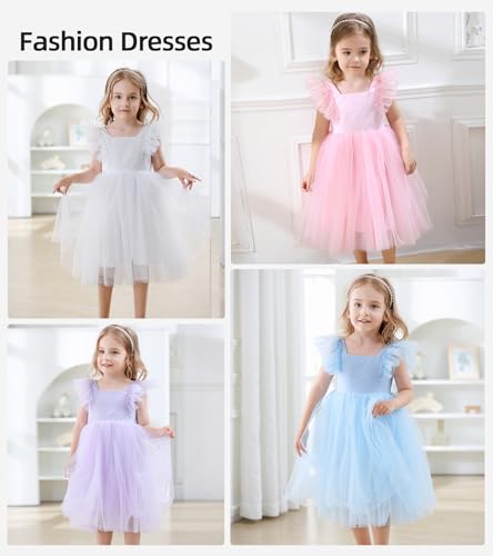 Image of Tutu.kk Toddler Girls Vintage Party Dress Ruffled Sleeve A-Line Tulle Flower Girl Dresses for Wedding,Birthday