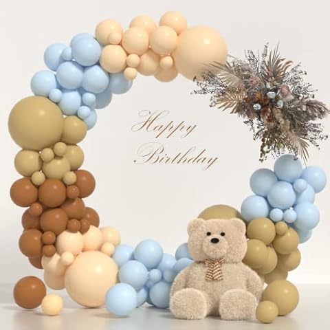 Balloon Garland Blue Brown Set - 126 Pieces Teddy Bear Balloons Garland Boho Brown - Balloon Arch Set for Boys, Bear, Baby Shower, Gender Reveal Decorations Cover